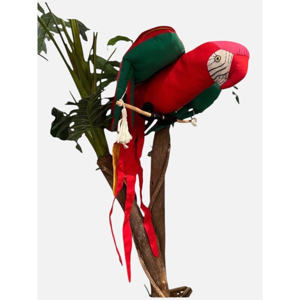 Vintage Pier 1 Imports Hanging Macaw Parrot Plush Tropical Decor 30" Red Green